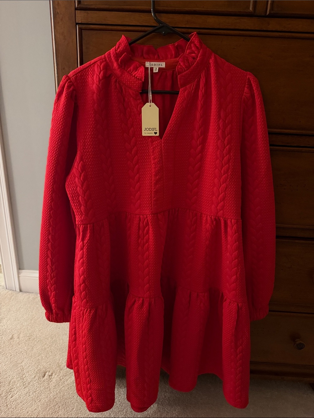Jodifl Womans Red Knit Tiered Dress